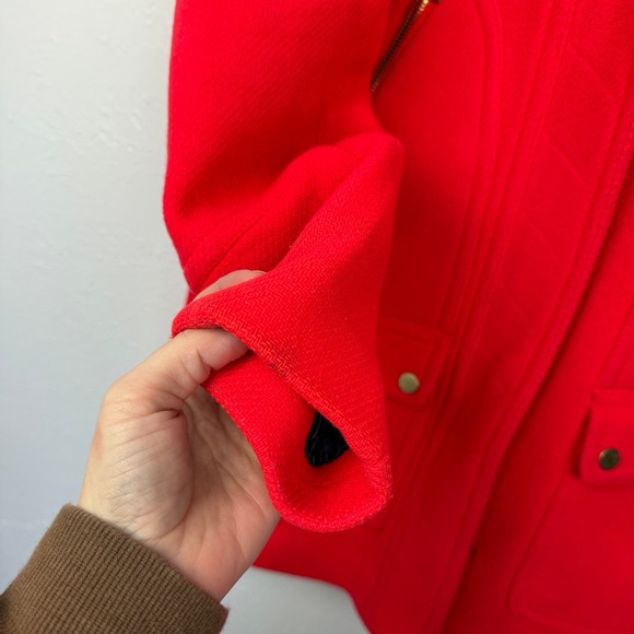 J.Crew Chateau Hooded Parka Coat Italian Wool Stadium Cloth Red Size 4 - Picture 5 of 12